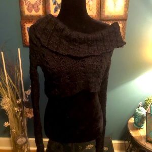 Black crop off shoulder sweater